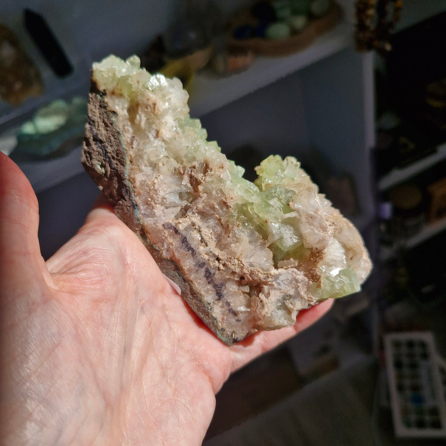 Green apophyllite geode