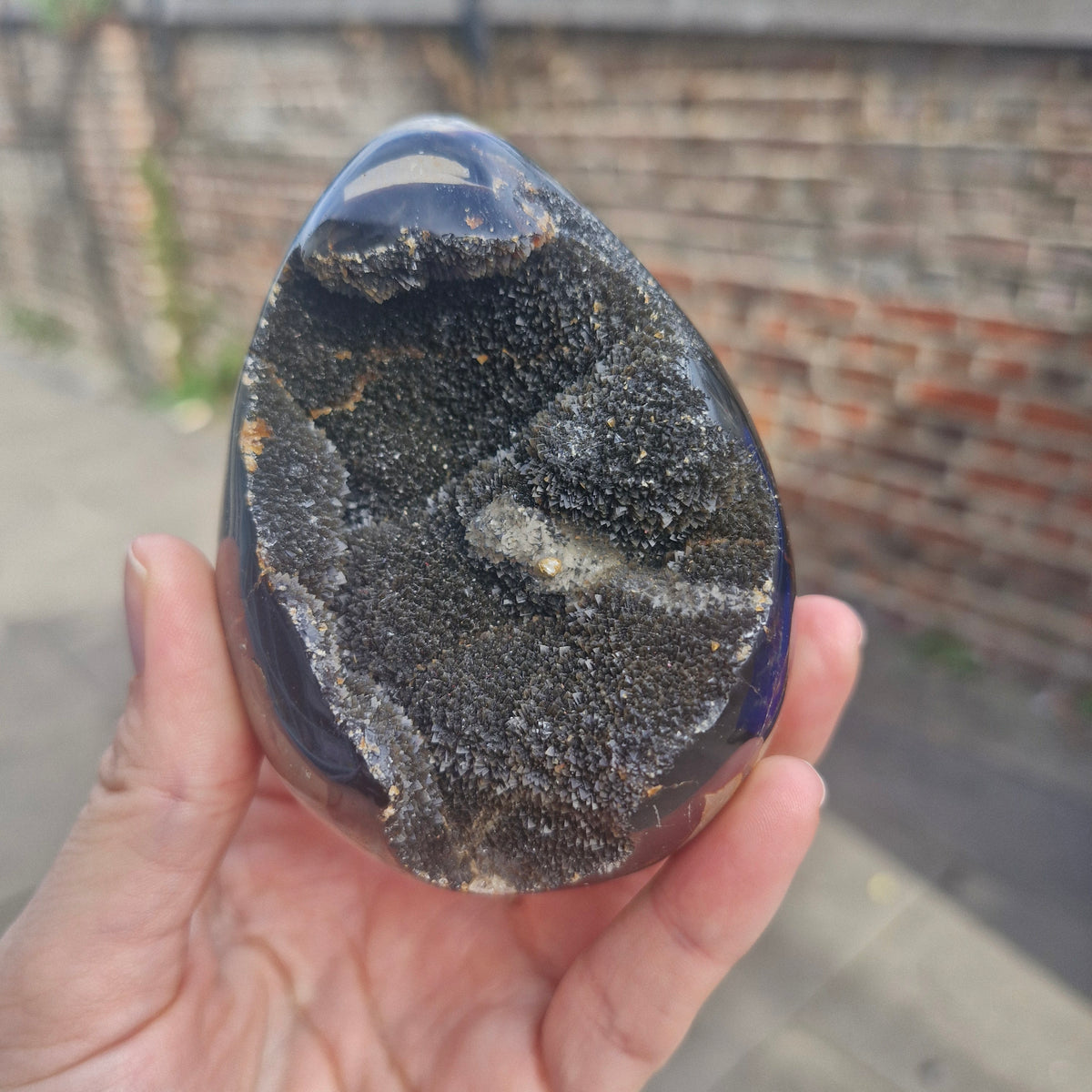 Septarian Geode Egg with Calcite Inclusions 391g