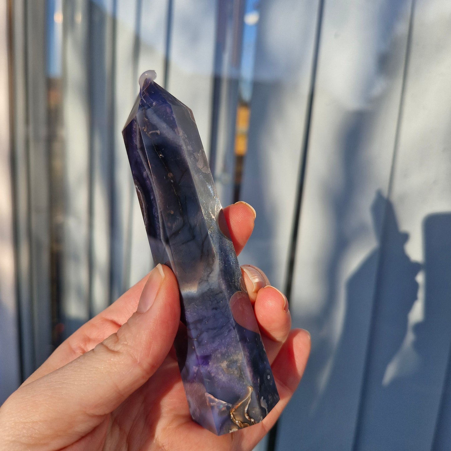 Larger dark blue flower agate tower