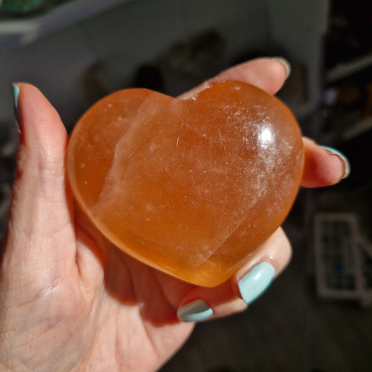 Orange calcite large heart carving