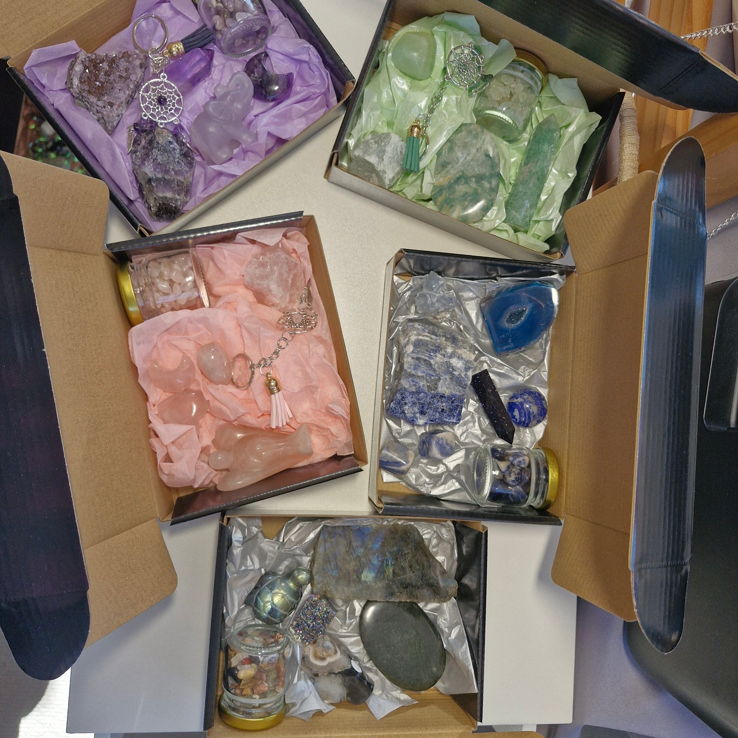 Crystal colour themed mystery boxes