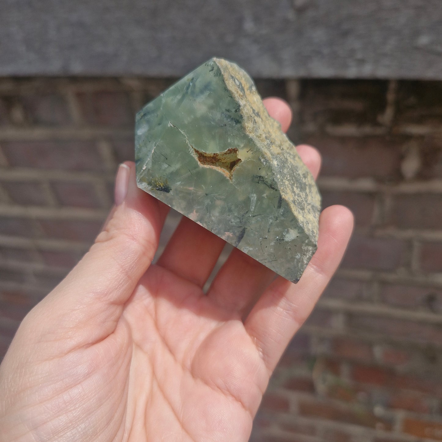 Half Polished Prehnite Freeform/Tower