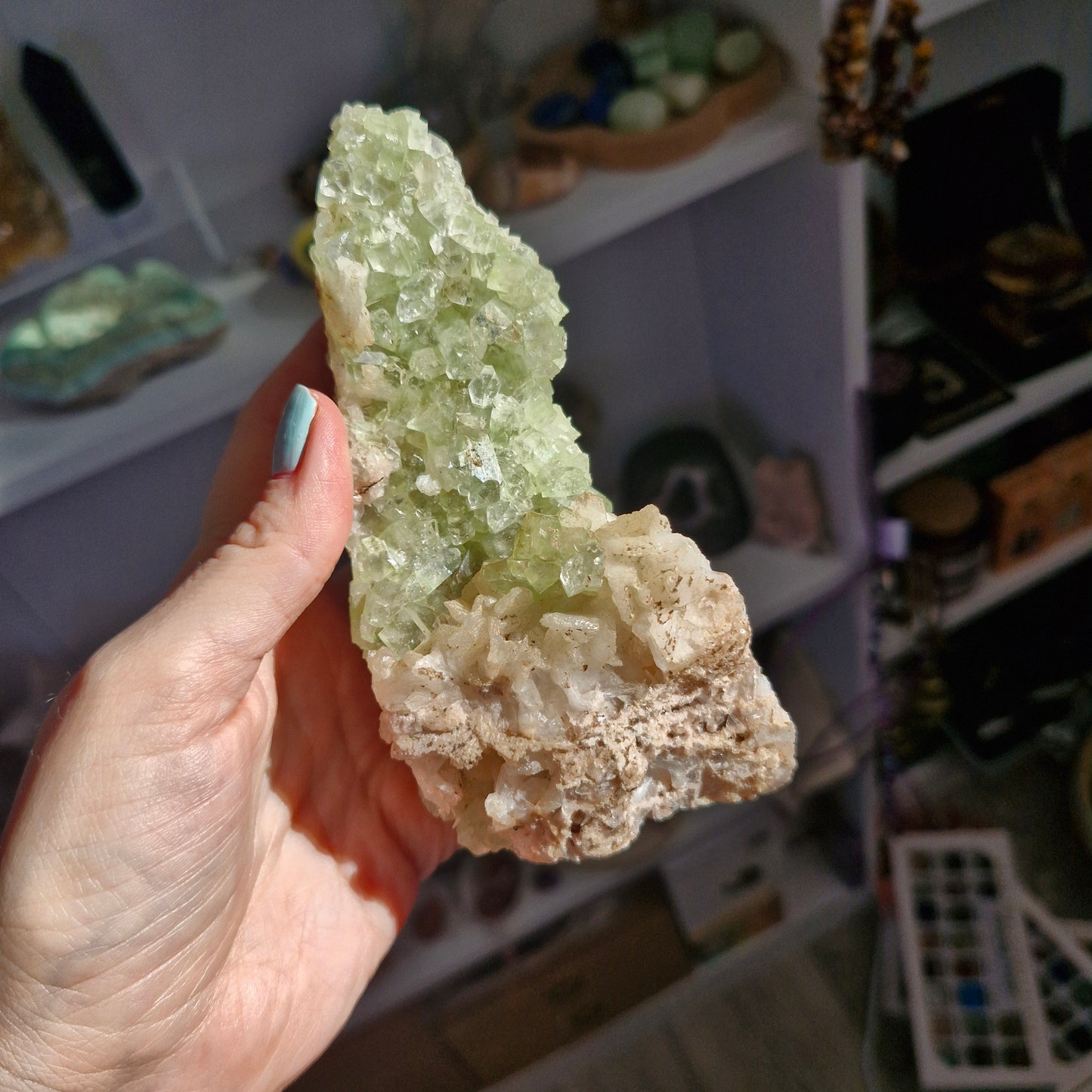 Green apophyllite geode