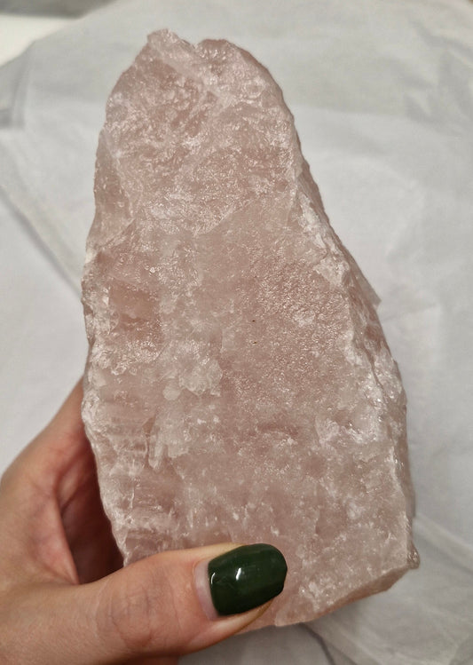 Raw rose quartz tower