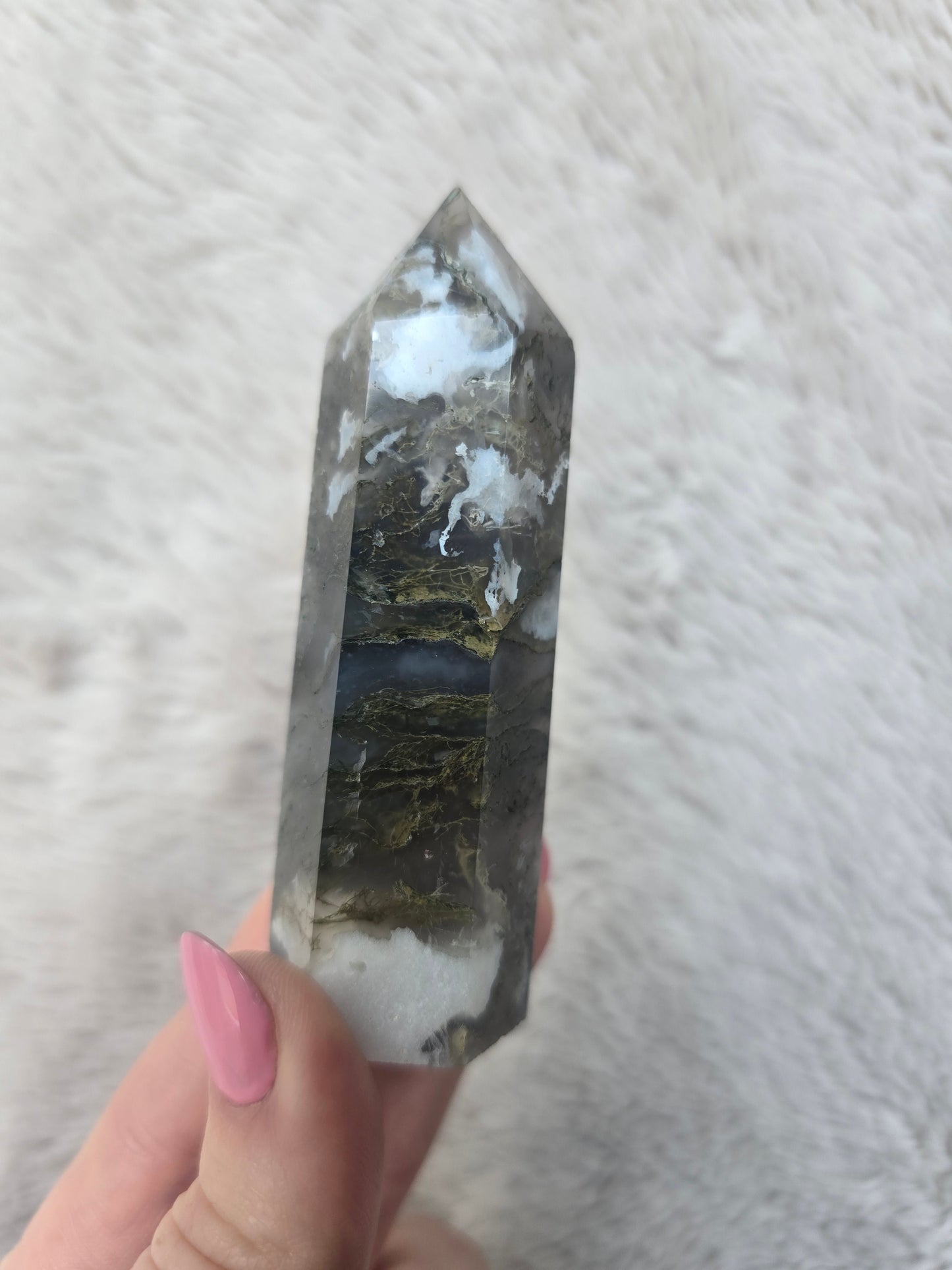 Moss Agate tower - 8cm