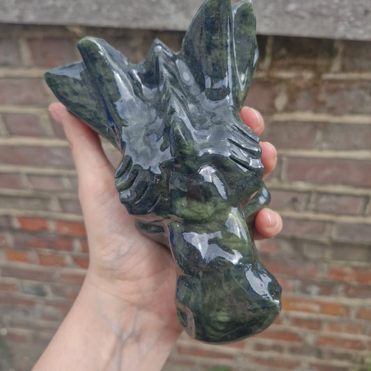 Jade large dragon skull carving