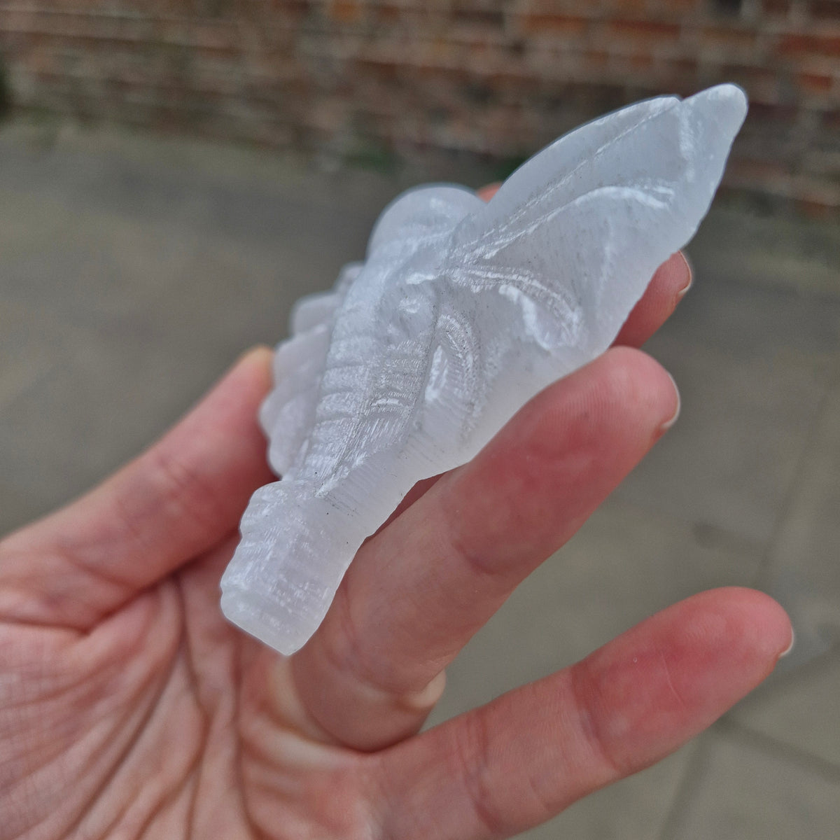 Selenite Elephant Carving 49g 8.1cm wide