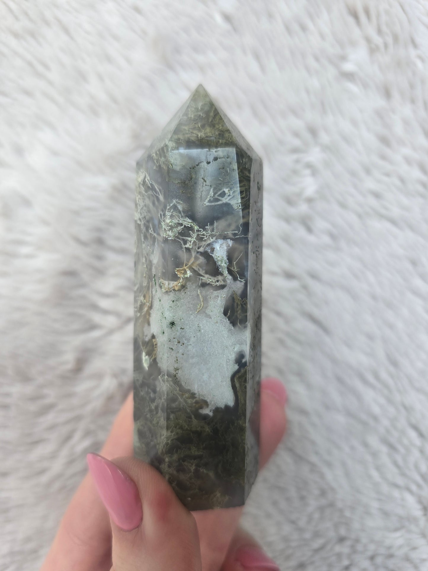 Moss Agate tower - 8cm