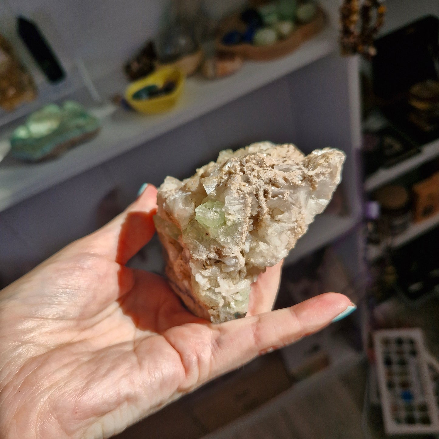 Green apophyllite geode