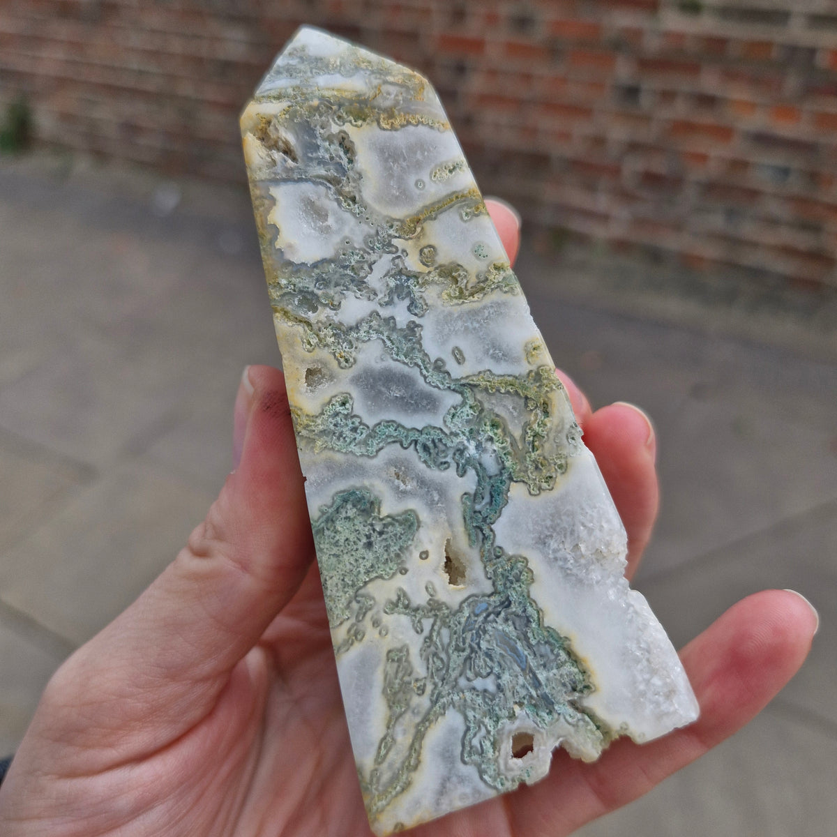 Super Quartzy Druzy Tree Agate 10.4cm Obelisk Tower