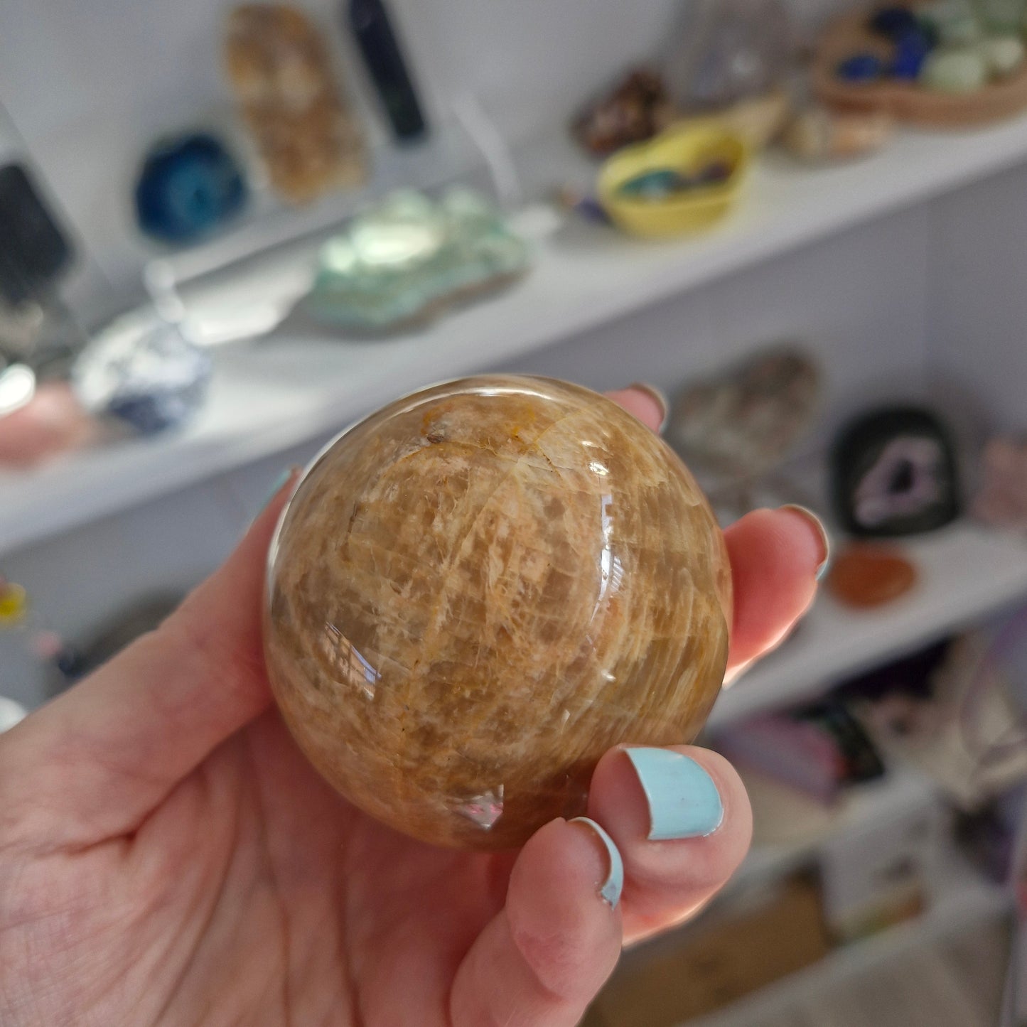 Large peach moonstone sphere