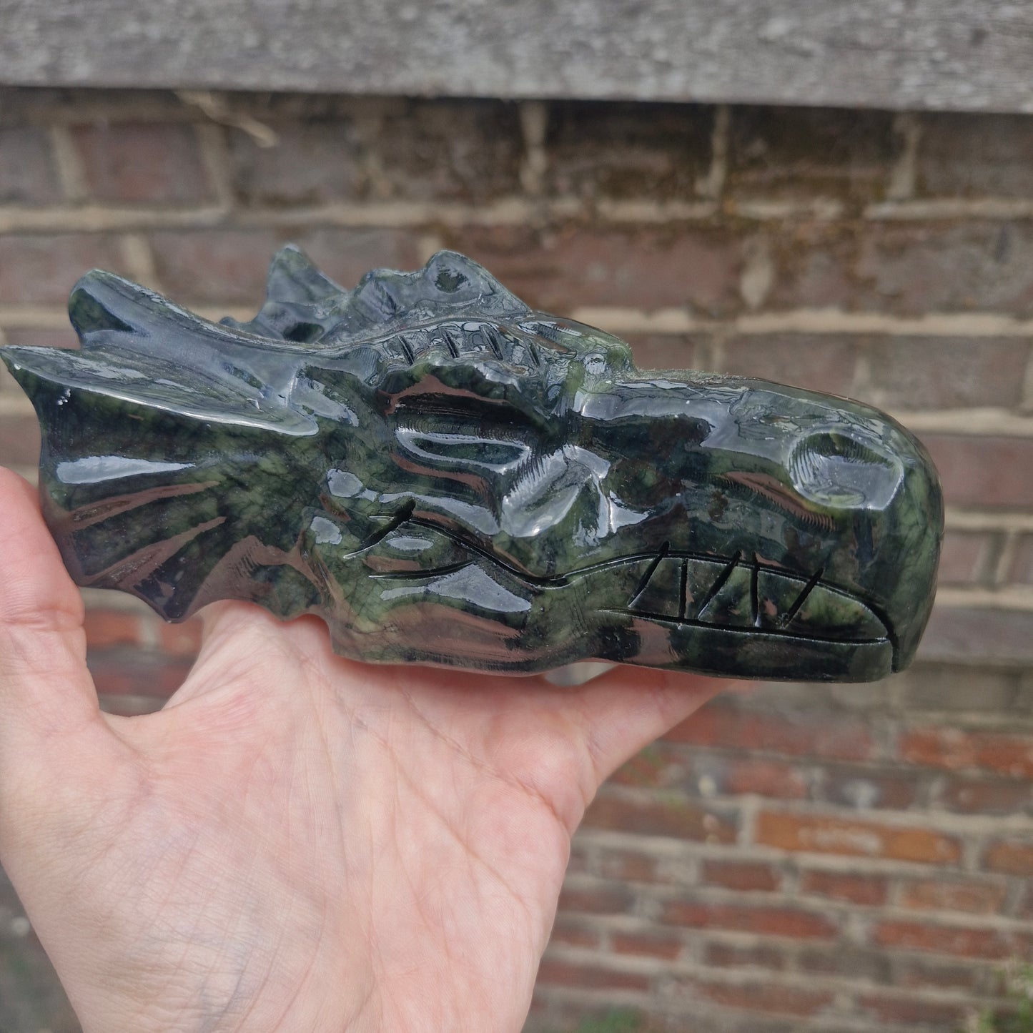Jade large dragon skull carving