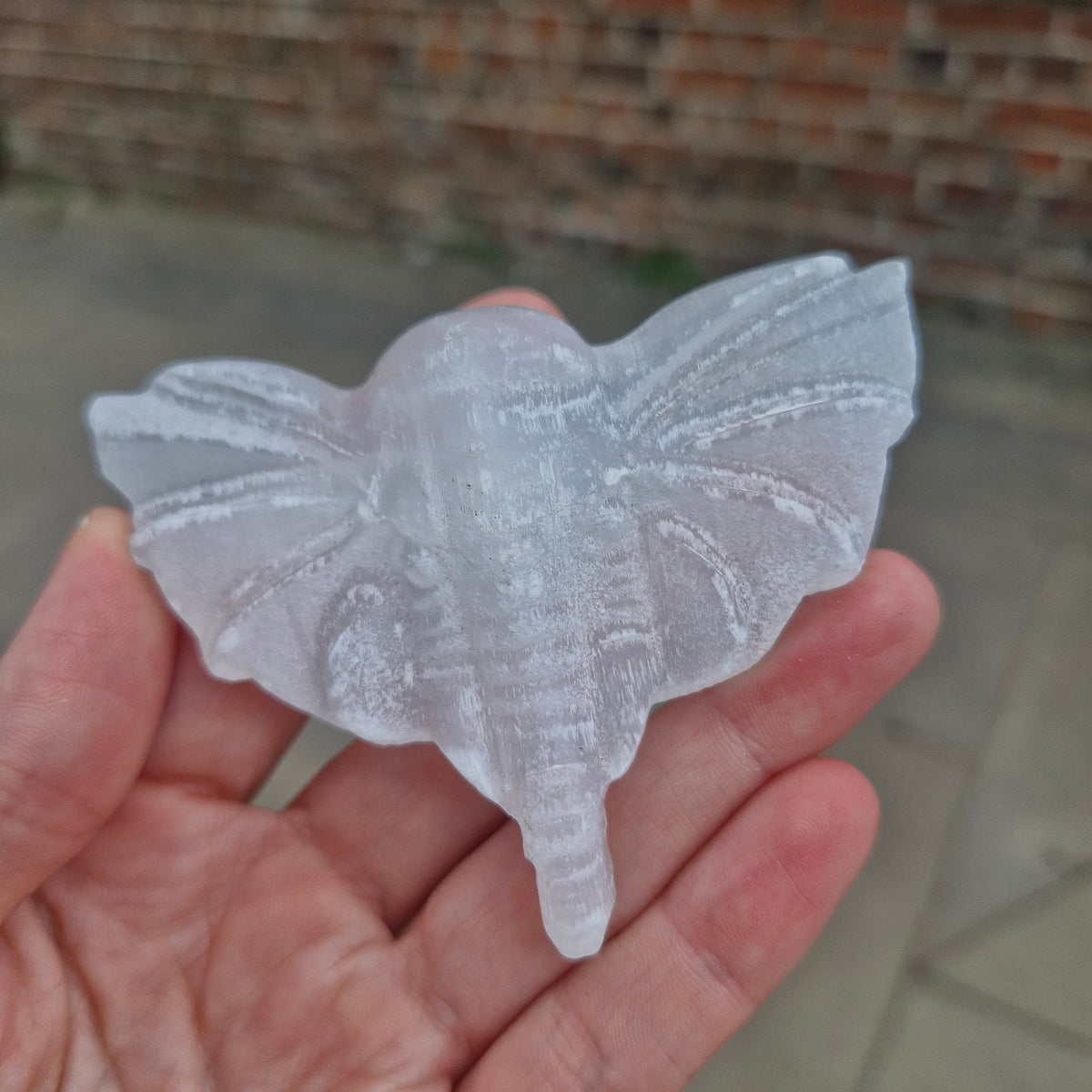 Selenite Elephant Carving 49g 8.1cm wide