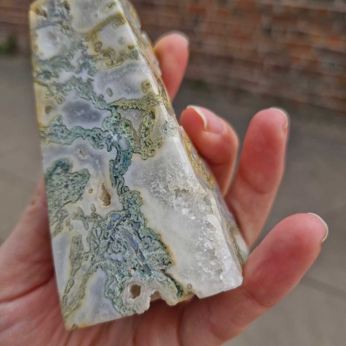 Super Quartzy Druzy Tree Agate 10.4cm Obelisk Tower