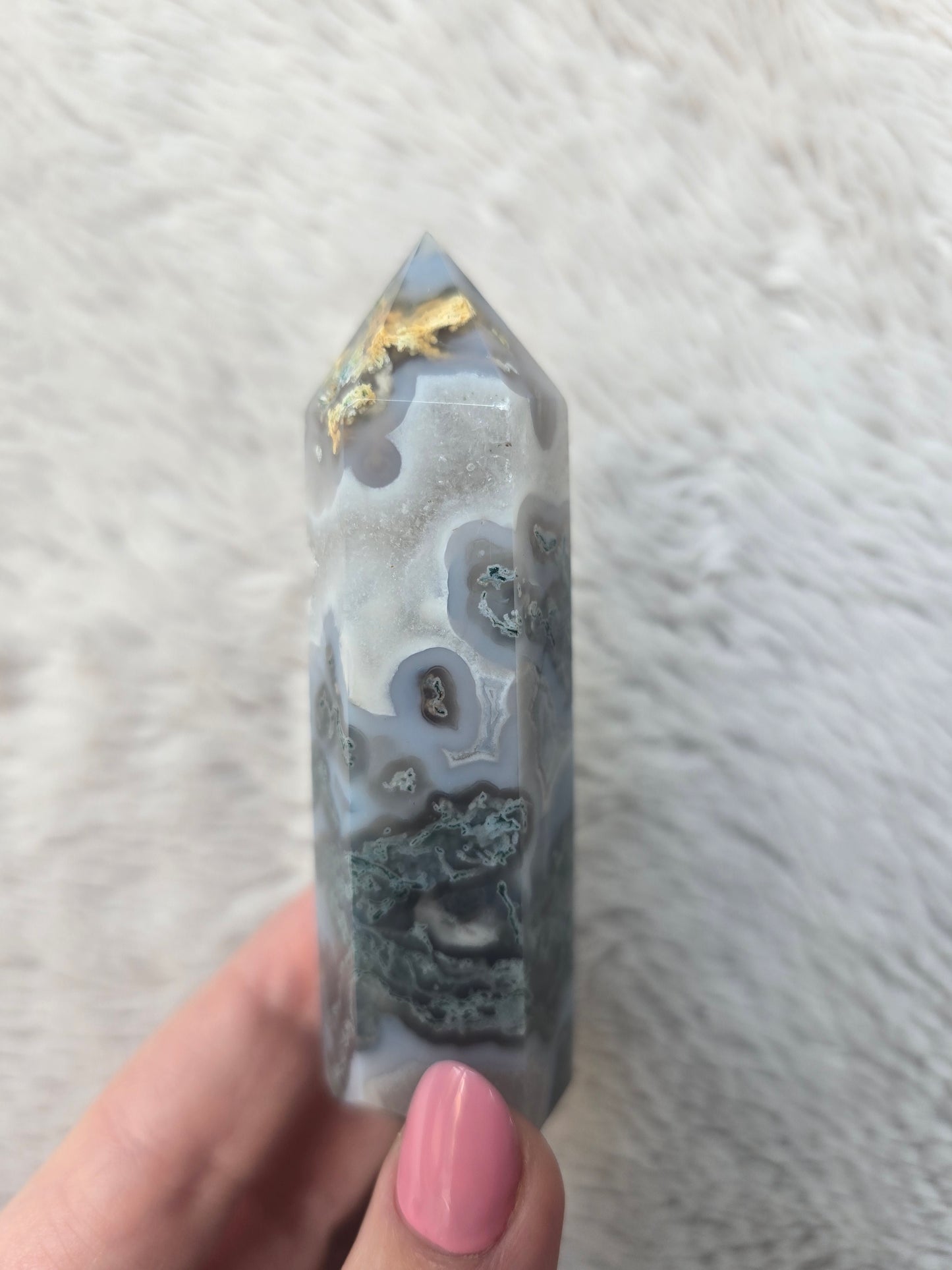 Moss Agate tower - 8cm