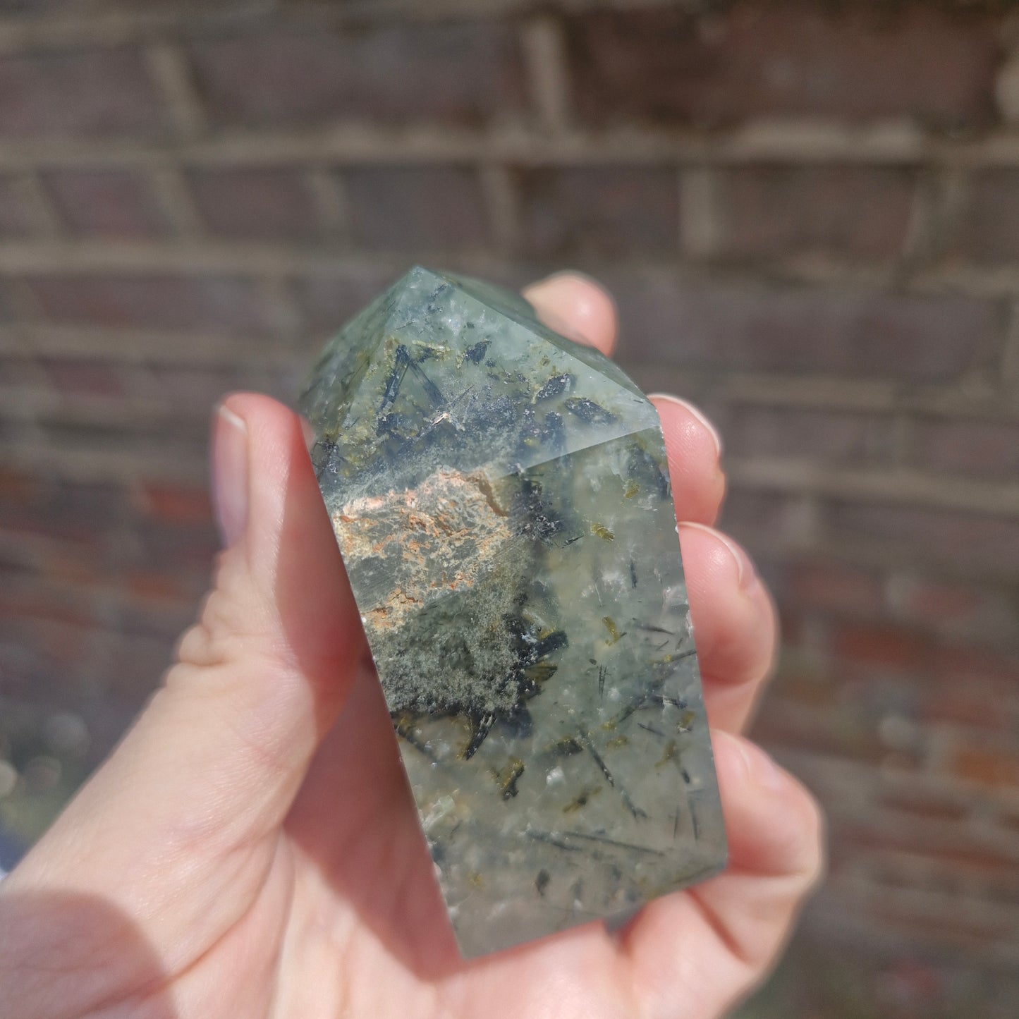Half Polished Prehnite Freeform/Tower