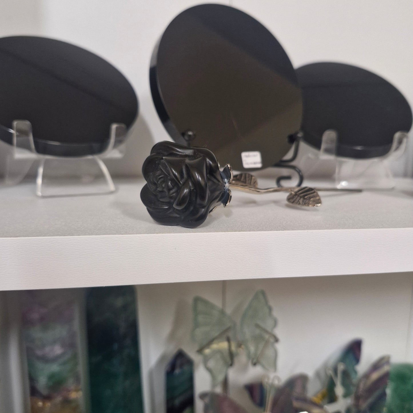 Obsidian Rose on Metal stem carving