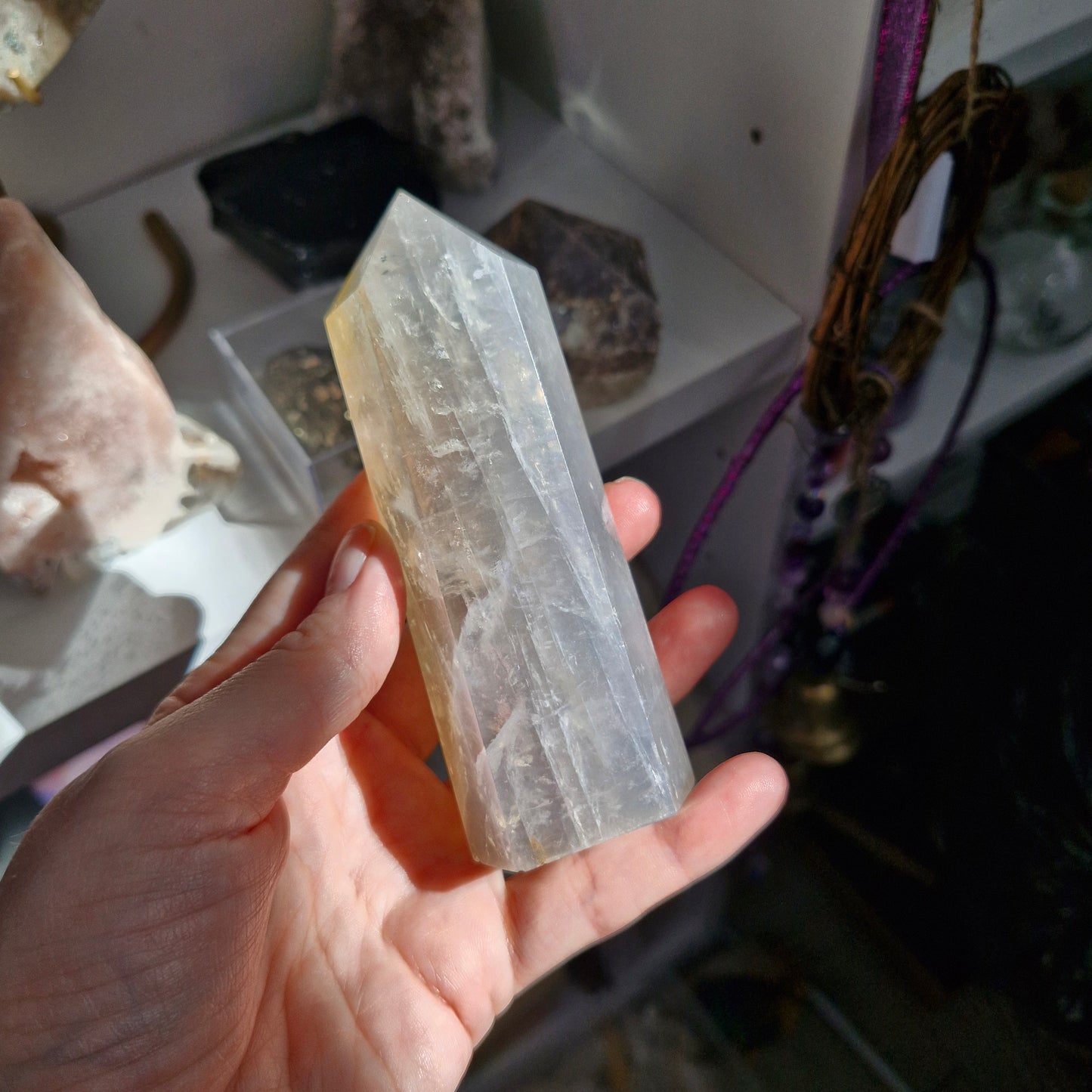 Blue rose quartz tower