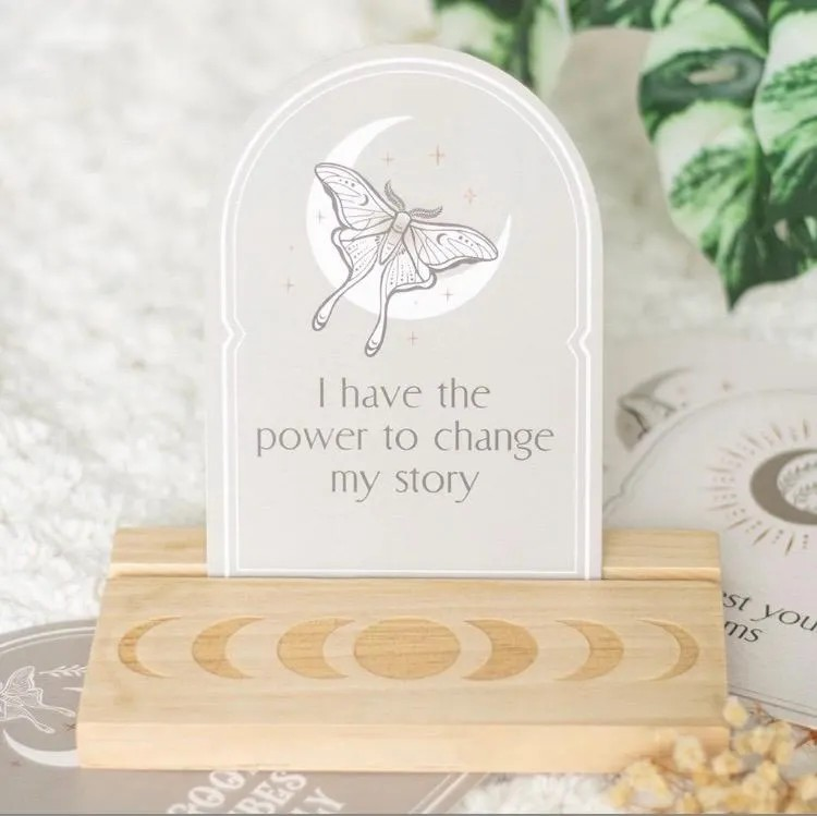 Luna Moth / Ethereal Affirmation cards with wooden stand